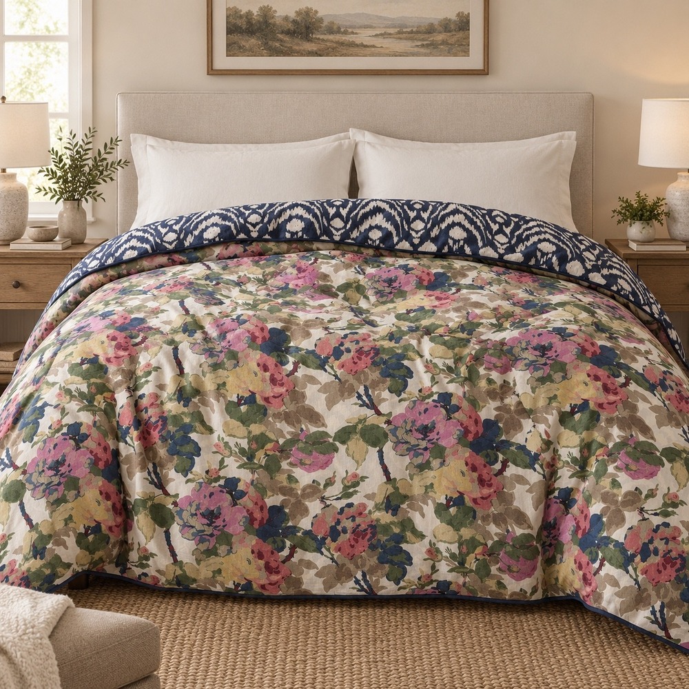 Pottery Barn x Kravet Garden Floral Ikat Reversible King Duvet Cover
